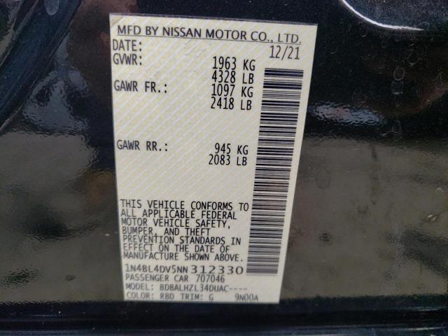 1N4BL4DV5NN312330 - 2022 NISSAN ALTIMA SV CHARCOAL photo 12