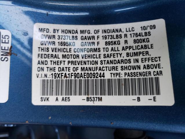 19XFA1F90AE009244 - 2010 HONDA CIVIC EXL Mavi foto 10