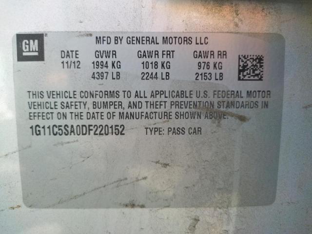 1G11C5SA0DF220152 - 2013 CHEVROLET MALIBU 1LT 银色 照片 10