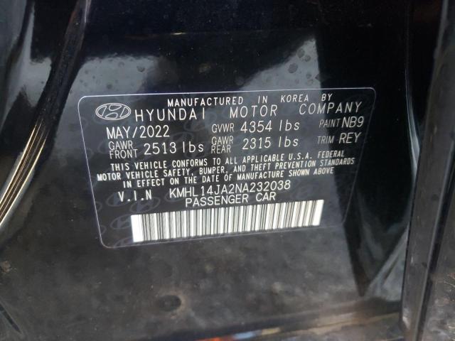 KMHL14JA2NA232038 - 2022 HYUNDAI SONATA SEL BLACK photo 10