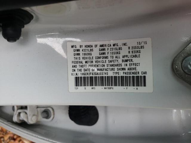 1HGCR2F82GA055745 - 2016 HONDA ACCORD EXL WHITE photo 10