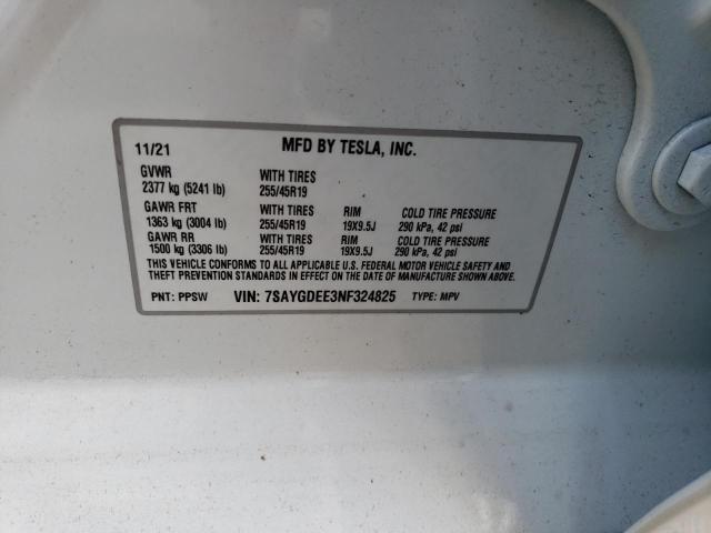 7SAYGDEE3NF324825 - 2022 TESLA MODEL Y SILVER photo 10