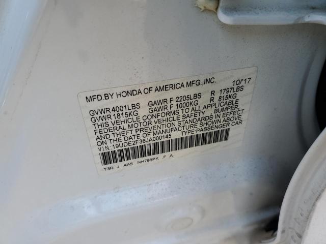 19UDE2F36JA000145 - 2018 ACURA ILX BASE W WHITE photo 10