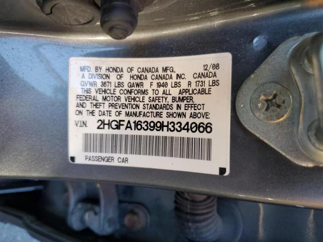 2HGFA16399H334066 - 2009 HONDA CIVIC VP GRAY photo 10