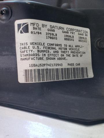 1G8AJ52F74Z172943 - 2004 SATURN ION SILVER photo 10