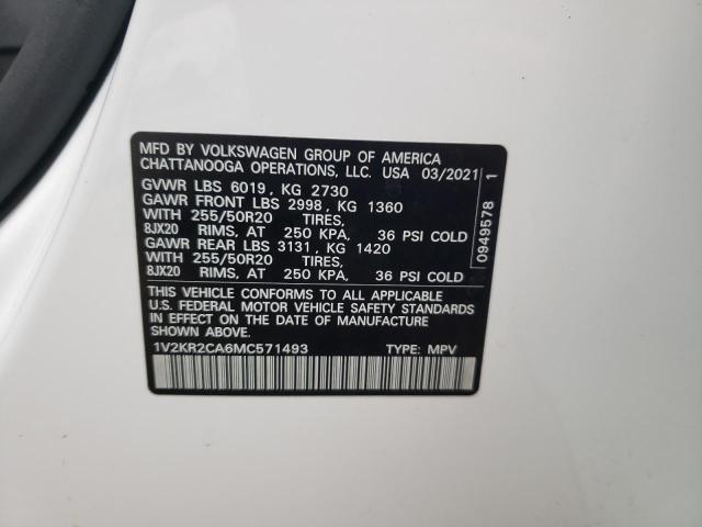 1V2KR2CA6MC571493 - 2021 VOLKSWAGEN ATLAS SE WHITE photo 10