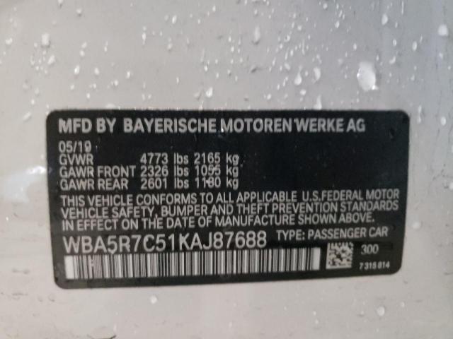 WBA5R7C51KAJ87688 - 2019 BMW 330XI WHITE photo 10