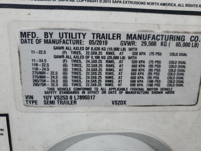1UYVS2530L7895517 - 2020 UTILITY TRAILER თეთრი ფოტო 10