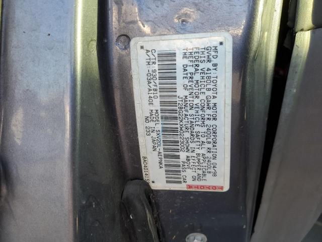 JT2BG22KXW0223002 - 1998 TOYOTA CAMRY CE GRAY photo 12