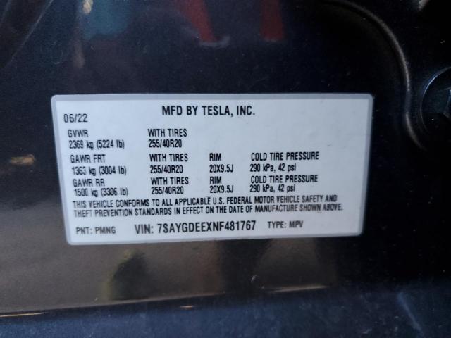 7SAYGDEEXNF481767 - 2022 TESLA MODEL Y GRAY photo 13