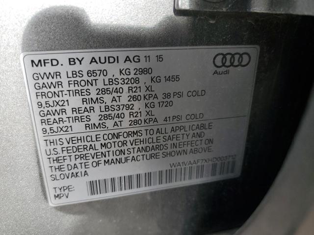 WA1VAAF7XHD003712 - 2017 AUDI Q7 PRESTIG GRAY photo 10