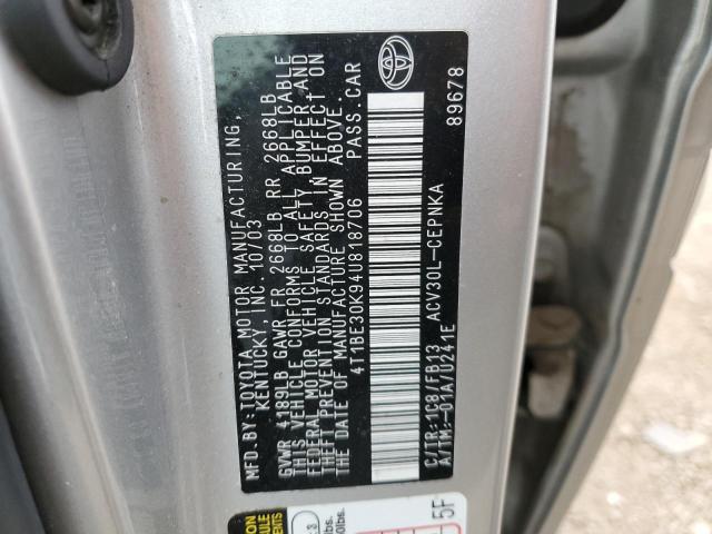 4T1BE30K94U818706 - 2004 TOYOTA CAMRY LE SILVER photo 10
