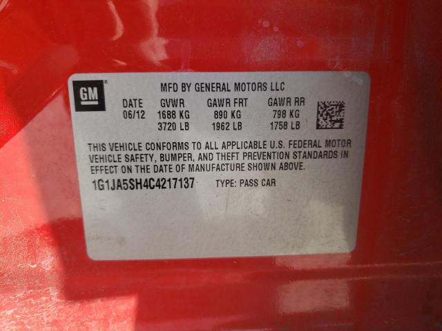1G1JA5SH4C4217137 - 2012 CHEVROLET SONIC LS RED photo 10