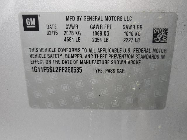 1G11F5SL2FF260535 - 2015 CHEVROLET MALIBU LTZ ნაცრისფერი ფოტო 10