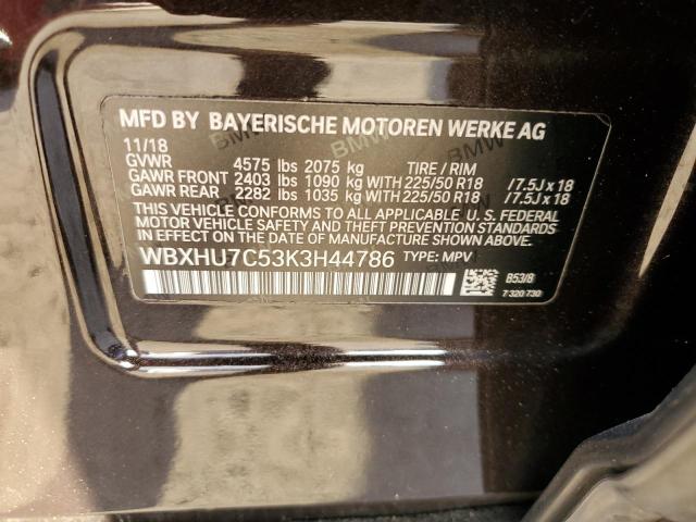 WBXHU7C53K3H44786 - 2019 BMW X1 SDRIVE2 BLACK photo 10