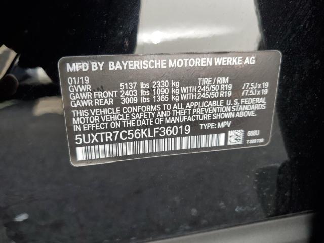 5UXTR7C56KLF36019 - 2019 BMW X3 SDRIVE3 BLACK photo 10