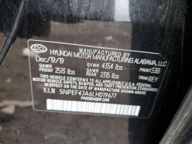 5NPEF4JA6LH019677 - 2020 HYUNDAI SONATA SEL BLACK photo 10