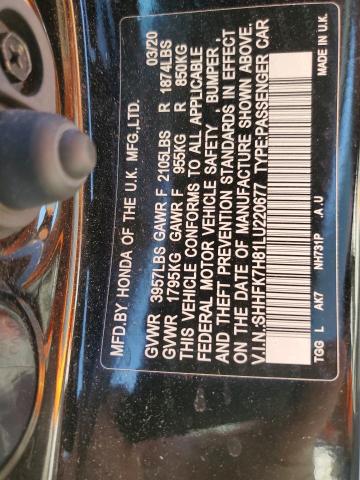 SHHFK7H81LU220677 - 2020 HONDA CIVIC EXL 黑色 照片 10