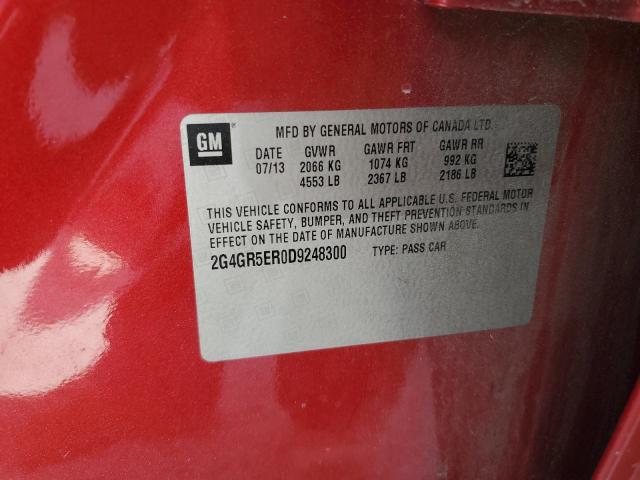 2G4GR5ER0D9248300 - 2013 BUICK REGAL RED photo 10
