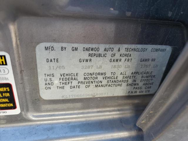 KL1TD66696B589571 - 2006 CHEVROLET AVEO BASE GRAY photo 10