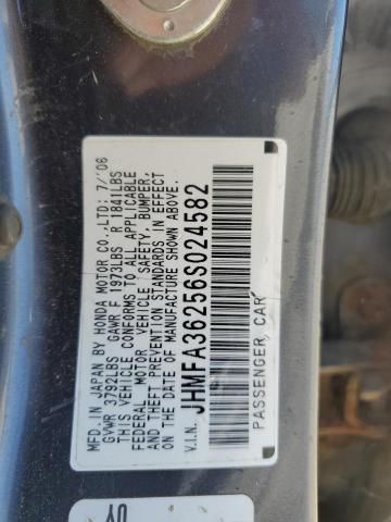 JHMFA36256S024582 - 2006 HONDA CIVIC HYBR BLUE photo 10