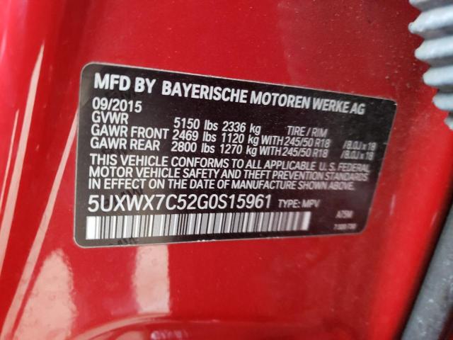 5UXWX7C52G0S15961 - 2016 BMW X3 RED photo 10