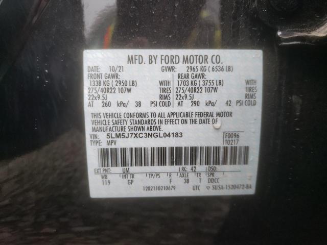 5LM5J7XC3NGL04183 - 2022 LINCOLN AVIATOR RE 黑色 照片 10