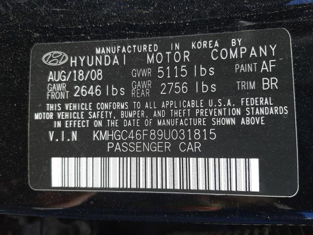 KMHGC46F89U031815 - 2009 HYUNDAI GENESIS 4. BLACK photo 10