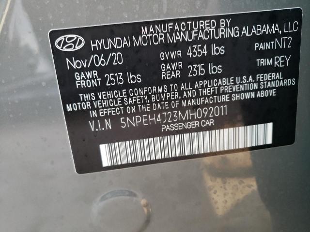 5NPEH4J23MH092011 - 2021 HYUNDAI SONATA LIM GRAY photo 10