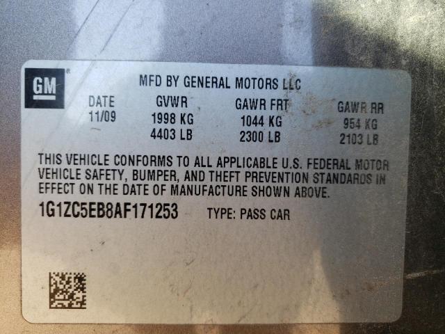 1G1ZC5EB8AF171253 - 2010 CHEVROLET MALIBU 1LT Сұр фото 10