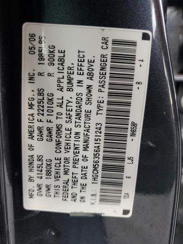 1HGCM56356A151243 - 2006 HONDA ACCORD SE GRAY photo 10