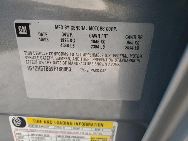 1G1ZH57B69F168863 - 2009 CHEVROLET MALIBU 1LT ნაცრისფერი ფოტო 10