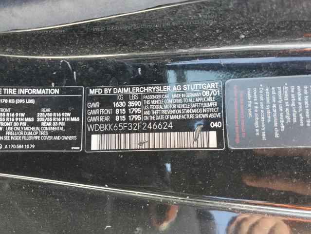 WDBKK65F32F246624 - 2002 MERCEDES-BENZ SLK 320 BLACK photo 10