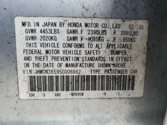 JHMCN36595C006662 - 2005 HONDA ACCORD HYBRID  photo 10