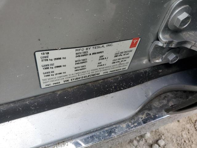 5YJSA1E4XJF298244 - 2018 TESLA MODEL S Gümüş foto 10