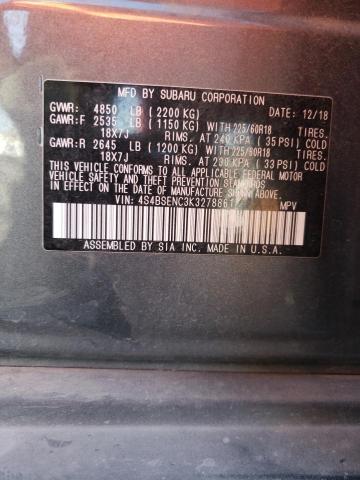 4S4BSENC3K3278861 - 2019 SUBARU OUTBACK 3. GRAY photo 10