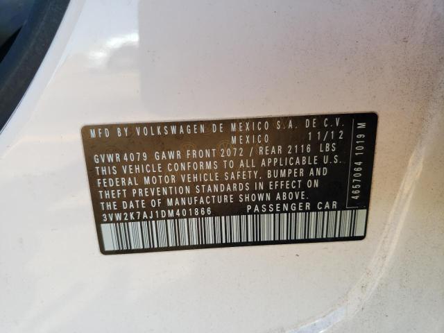 3VW2K7AJ1DM401866 - 2013 VOLKSWAGEN JETTA BASE WHITE photo 10