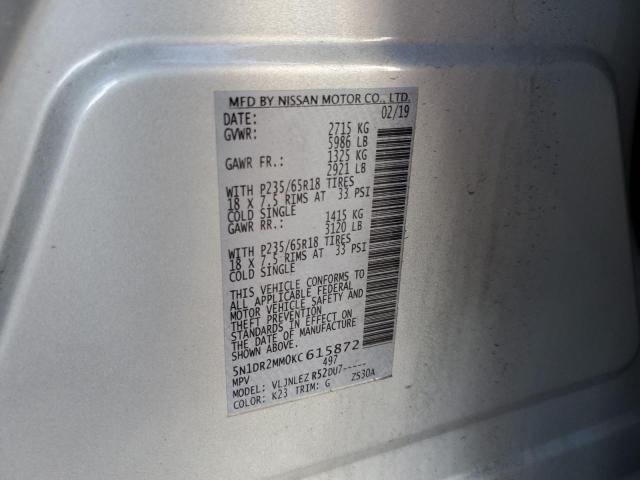 5N1DR2MM0KC615872 - 2019 NISSAN PATHFINDER GRAY photo 10