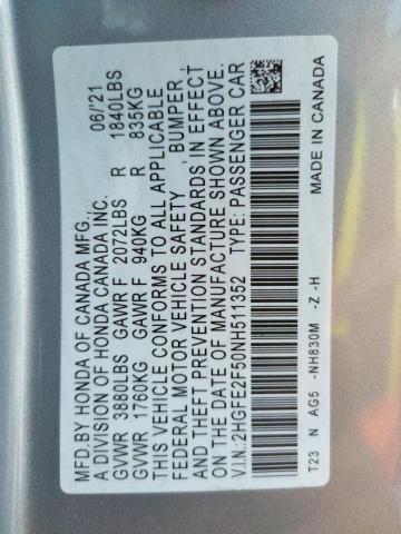 2HGFE2F50NH511352 - 2022 HONDA CIVIC SPOR SILVER photo 10