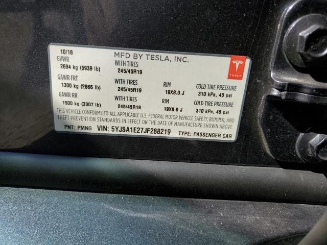 5YJSA1E27JF288219 - 2018 TESLA MODEL S Gris foto 10