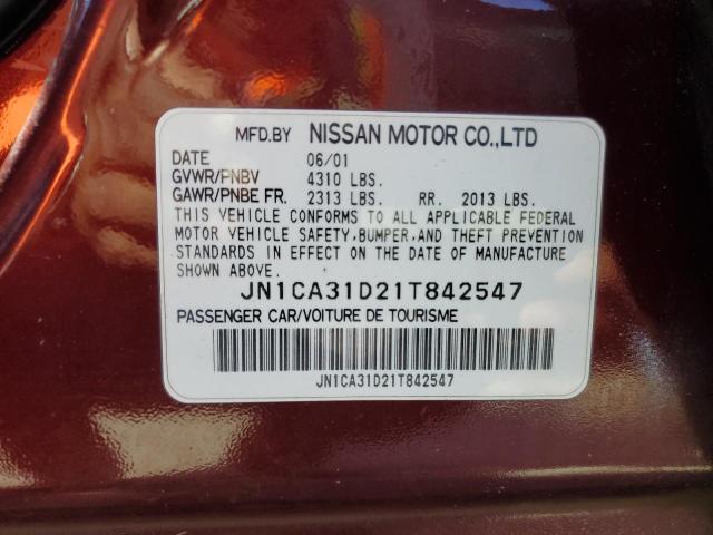 JN1CA31D21T842547 - 2001 NISSAN MAXIMA GXE BURGUNDY photo 10