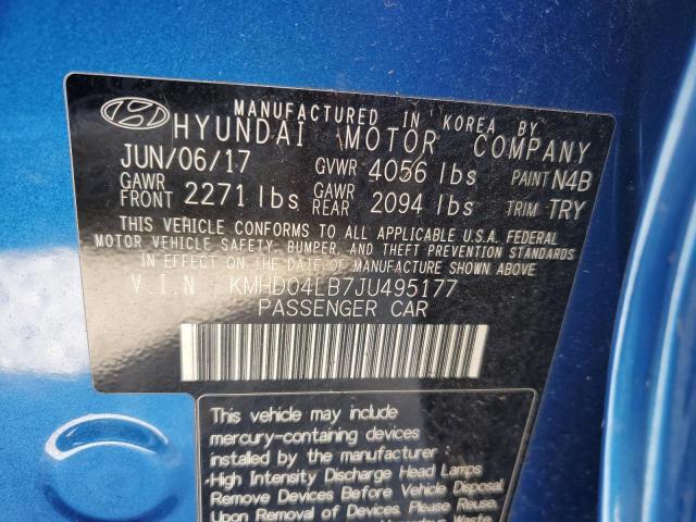 KMHD04LB7JU495177 - 2018 HYUNDAI ELANTRA SP BLUE photo 10