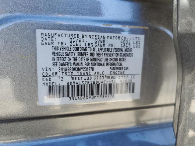 3N1AB8DV3MY234778 - 2021 NISSAN SENTRA SR GRAY photo 10