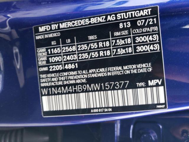 W1N4M4HB9MW157377 - 2021 MERCEDES-BENZ GLB 250 4M BLUE photo 10