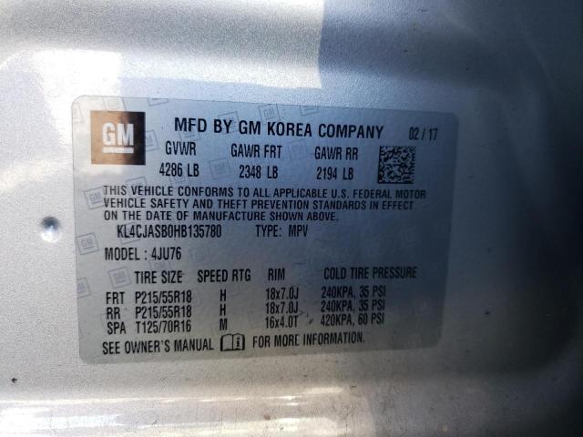 KL4CJASB0HB135780 - 2017 BUICK ENCORE PRE SILVER photo 10