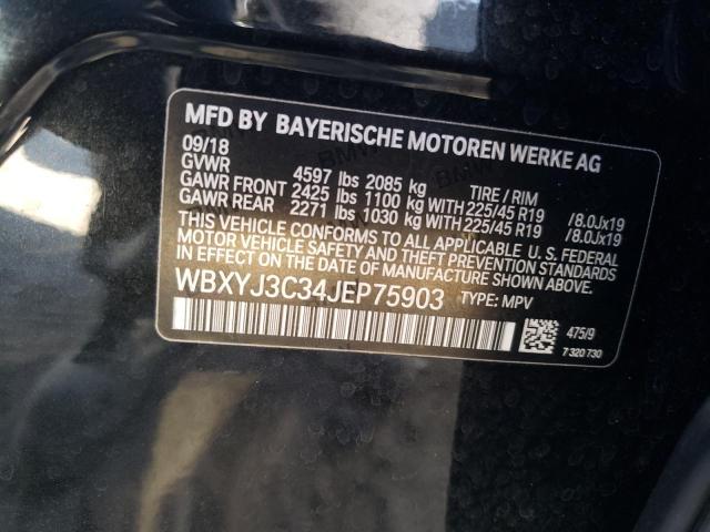WBXYJ3C34JEP75903 - 2018 BMW X2 SDRIVE2 BLACK photo 10