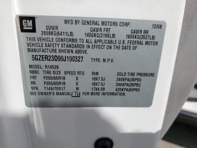 5GZER23D99J190327 - 2009 SATURN OUTLOOK XR WHITE photo 10