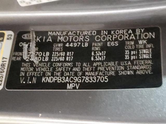 KNDPB3AC9G7833705 - 2016 KIA SPORTAGE L GRAY photo 10