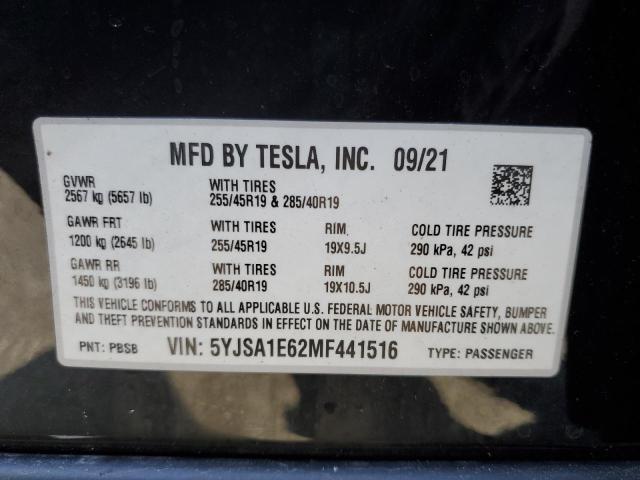 5YJSA1E62MF441516 - 2021 TESLA MODEL S Negro foto 10