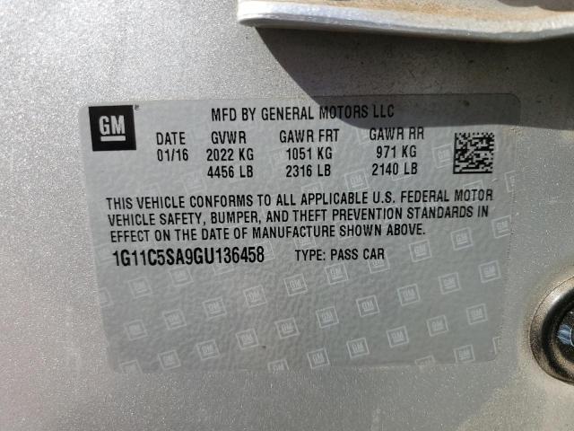 1G11C5SA9GU136458 - 2016 CHEVROLET MALIBU LIM 银色 照片 10